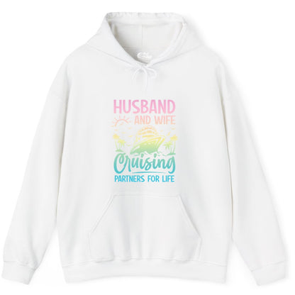 Husband and Wife Cruising Shirt - Romantic Tropical Cruise Apparel (Hoodie) in White - Husband and Wife Cruising Shirt - Romantic Tropical Sunset Partners