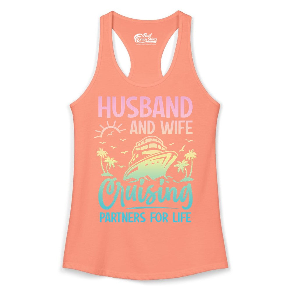 Husband and Wife Cruising Shirt - Romantic Tropical Cruise Apparel (Ladies Tank) in Solid Light Orange - Husband and Wife Cruising Shirt - Romantic Tropical Sunset Partners