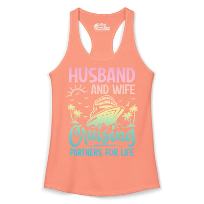 Husband and Wife Cruising Shirt - Romantic Tropical Cruise Apparel (Ladies Tank) in Solid Light Orange - Husband and Wife Cruising Shirt - Romantic Tropical Sunset Partners