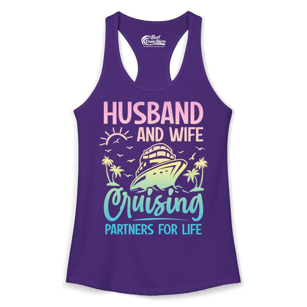 Husband and Wife Cruising Shirt - Romantic Tropical Cruise Apparel (Ladies Tank) in Solid Purple Rush - Husband and Wife Cruising Shirt - Romantic Tropical Sunset Partners