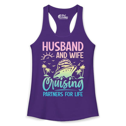 Husband and Wife Cruising Shirt - Romantic Tropical Cruise Apparel (Ladies Tank) in Solid Purple Rush - Husband and Wife Cruising Shirt - Romantic Tropical Sunset Partners