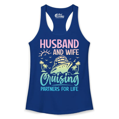 Husband and Wife Cruising Shirt - Romantic Tropical Cruise Apparel (Ladies Tank) in Solid Royal - Husband and Wife Cruising Shirt - Romantic Tropical Sunset Partners