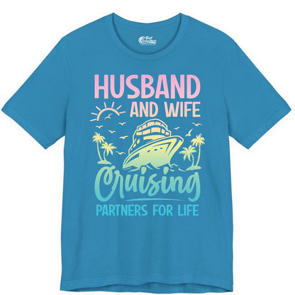 Husband and Wife Cruising Shirt - Romantic Tropical Cruise Apparel (Premium Tee) in Aqua - Husband and Wife Cruising Shirt - Romantic Tropical Sunset Partners