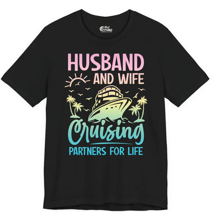 Husband and Wife Cruising Shirt - Romantic Tropical Cruise Apparel (Premium Tee) in Black - Husband and Wife Cruising Shirt - Romantic Tropical Sunset Partners