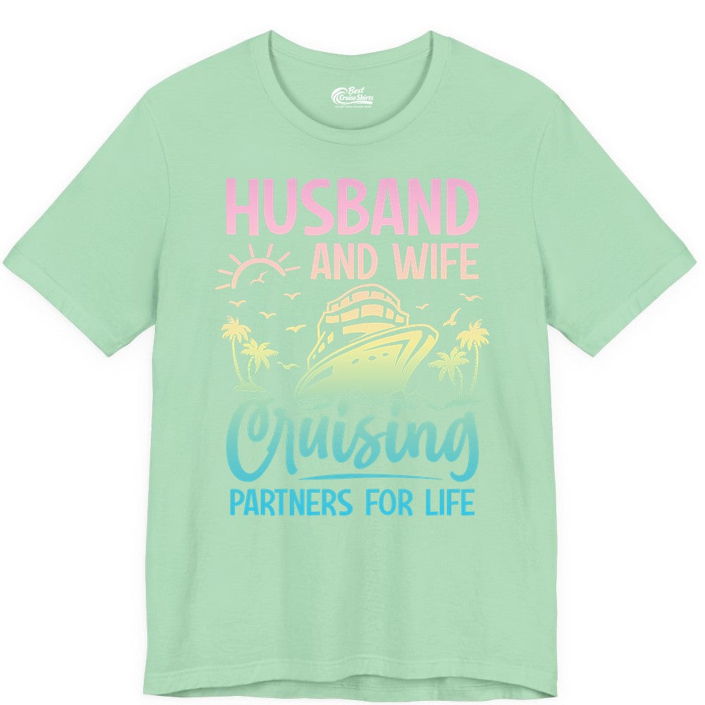 Husband and Wife Cruising Shirt - Romantic Tropical Cruise Apparel (Premium Tee) in Mint - Husband and Wife Cruising Shirt - Romantic Tropical Sunset Partners