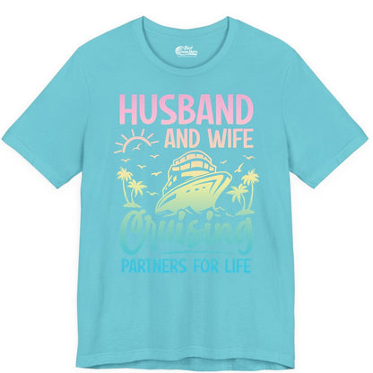 Husband and Wife Cruising Shirt - Romantic Tropical Cruise Apparel (Premium Tee) in Turquoise - Husband and Wife Cruising Shirt - Romantic Tropical Sunset Partners