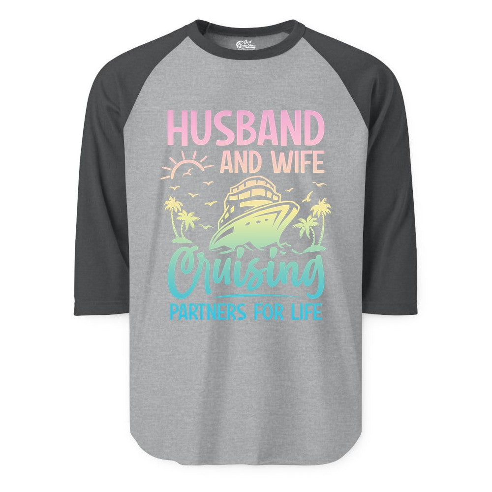 Husband and Wife Cruising Shirt - Romantic Tropical Cruise Apparel (Raglan) in Heather GreyHeather Charcoal - Husband and Wife Cruising Shirt - Romantic Tropical Sunset Partners