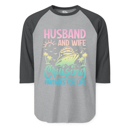Husband and Wife Cruising Shirt - Romantic Tropical Cruise Apparel (Raglan) in Heather GreyHeather Charcoal - Husband and Wife Cruising Shirt - Romantic Tropical Sunset Partners