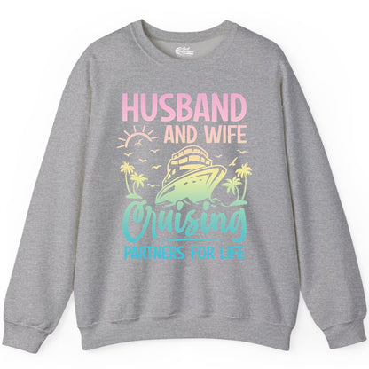 Husband and Wife Cruising Shirt - Romantic Tropical Cruise Apparel (Sweatshirt) in Sport Grey - Husband and Wife Cruising Shirt - Romantic Tropical Sunset Partners
