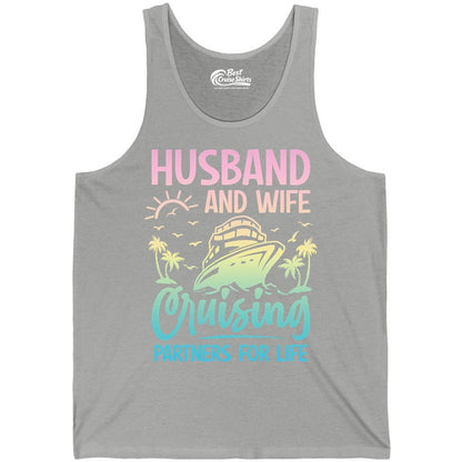 Husband and Wife Cruising Shirt - Romantic Tropical Cruise Apparel (Tank Top) in Athletic Heather - Husband and Wife Cruising Shirt - Romantic Tropical Sunset Partners