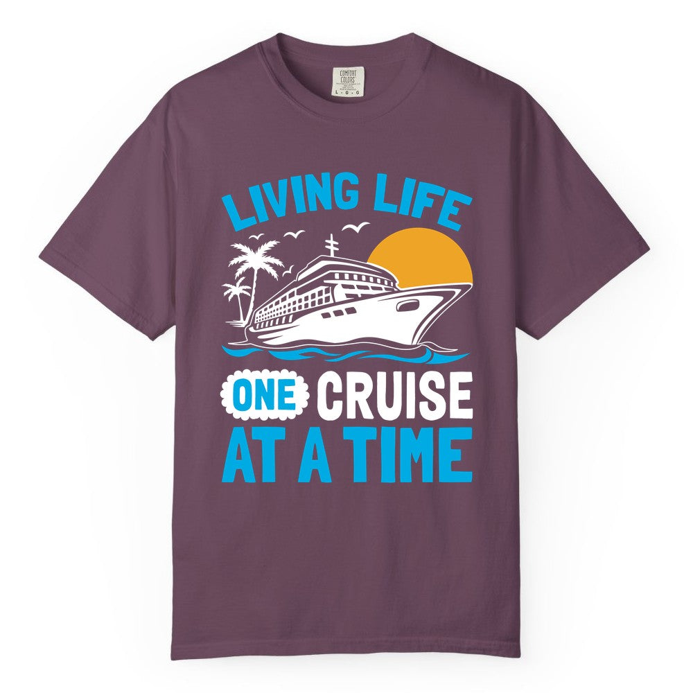 Cruise Life Shirt - Tropical Sunset Cruise Ship Vacation Tee (Comfort Color) in Berry - Cruise Ship Tropical Sunset Shirt - Retro Palm Caribbean Vacation Tee