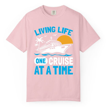 Cruise Life Shirt - Tropical Sunset Cruise Ship Vacation Tee (Comfort Color) in Blossom - Cruise Ship Tropical Sunset Shirt - Retro Palm Caribbean Vacation Tee