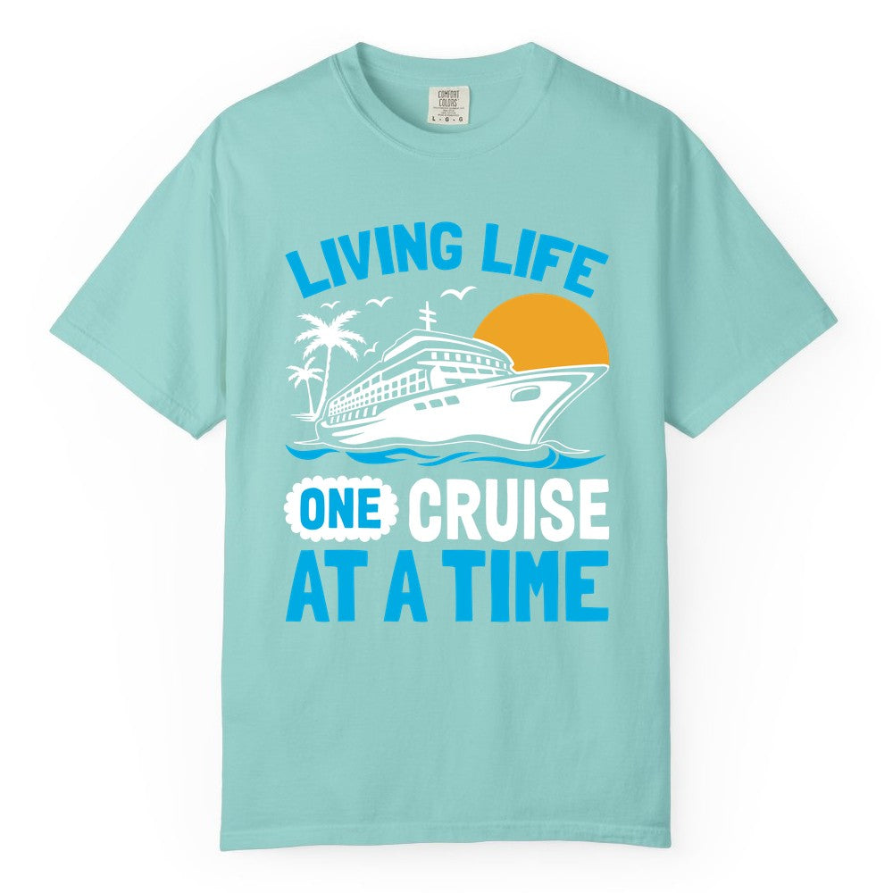 Cruise Life Shirt - Tropical Sunset Cruise Ship Vacation Tee (Comfort Color) in Chalky Mint - Cruise Ship Tropical Sunset Shirt - Retro Palm Caribbean Vacation Tee