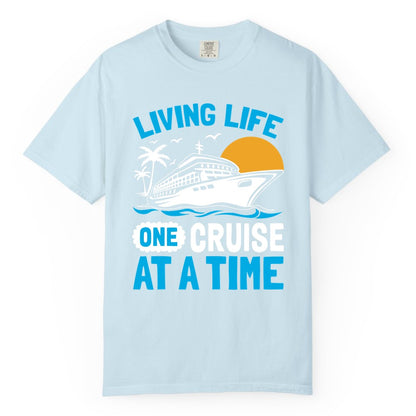 Cruise Life Shirt - Tropical Sunset Cruise Ship Vacation Tee (Comfort Color) in Chambray - Cruise Ship Tropical Sunset Shirt - Retro Palm Caribbean Vacation Tee