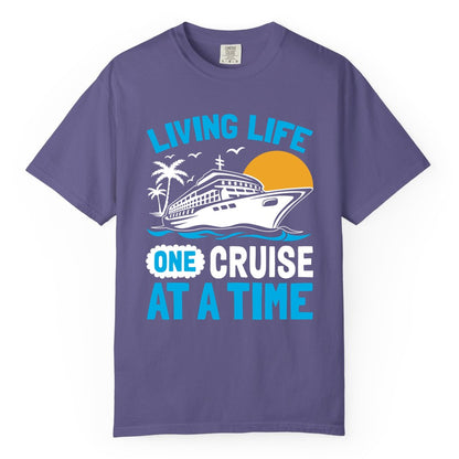 Cruise Life Shirt - Tropical Sunset Cruise Ship Vacation Tee (Comfort Color) in Grape - Cruise Ship Tropical Sunset Shirt - Retro Palm Caribbean Vacation Tee
