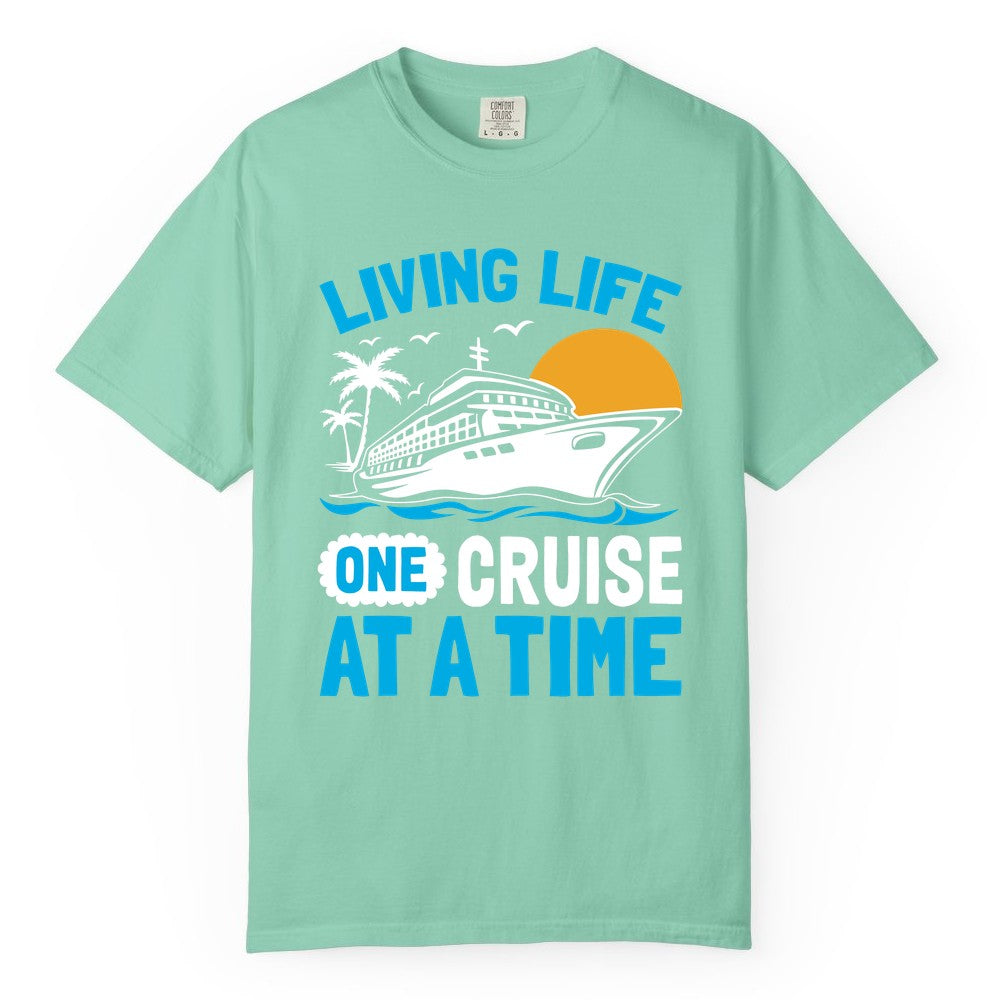 Cruise Life Shirt - Tropical Sunset Cruise Ship Vacation Tee (Comfort Color) in Island Reef - Cruise Ship Tropical Sunset Shirt - Retro Palm Caribbean Vacation Tee