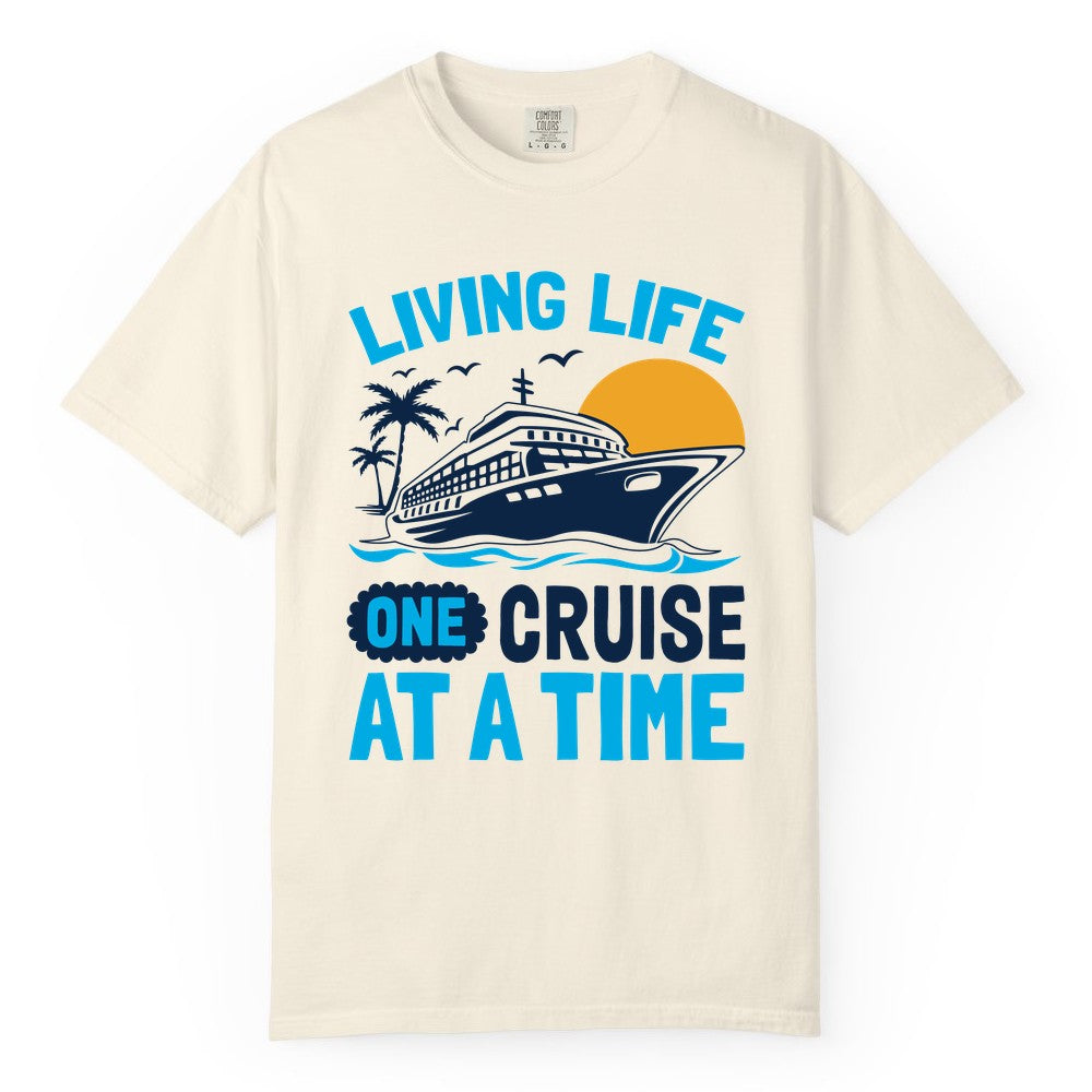 Cruise Life Shirt - Tropical Sunset Cruise Ship Vacation Tee (Comfort Color) in Ivory - Cruise Ship Tropical Sunset Shirt - Retro Palm Caribbean Vacation Tee