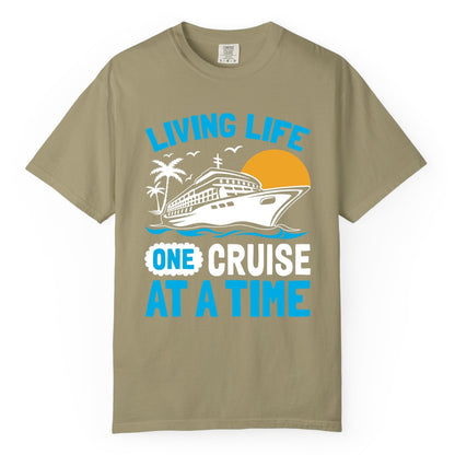 Cruise Life Shirt - Tropical Sunset Cruise Ship Vacation Tee (Comfort Color) in Khaki - Cruise Ship Tropical Sunset Shirt - Retro Palm Caribbean Vacation Tee