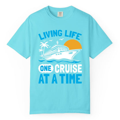 Cruise Life Shirt - Tropical Sunset Cruise Ship Vacation Tee (Comfort Color) in Lagoon Blue - Cruise Ship Tropical Sunset Shirt - Retro Palm Caribbean Vacation Tee