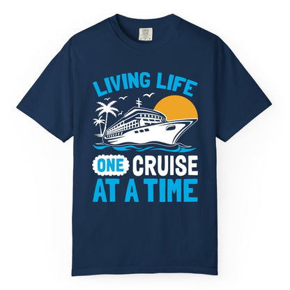 Cruise Life Shirt - Tropical Sunset Cruise Ship Vacation Tee (Comfort Color) in Navy - Cruise Ship Tropical Sunset Shirt - Retro Palm Caribbean Vacation Tee