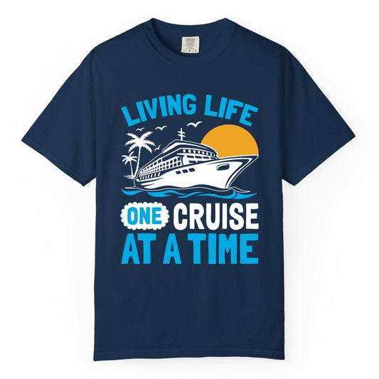 Cruise Life Shirt - Tropical Sunset Cruise Ship Vacation Tee (Comfort Color) in Navy - Cruise Ship Tropical Sunset Shirt - Retro Palm Caribbean Vacation Tee