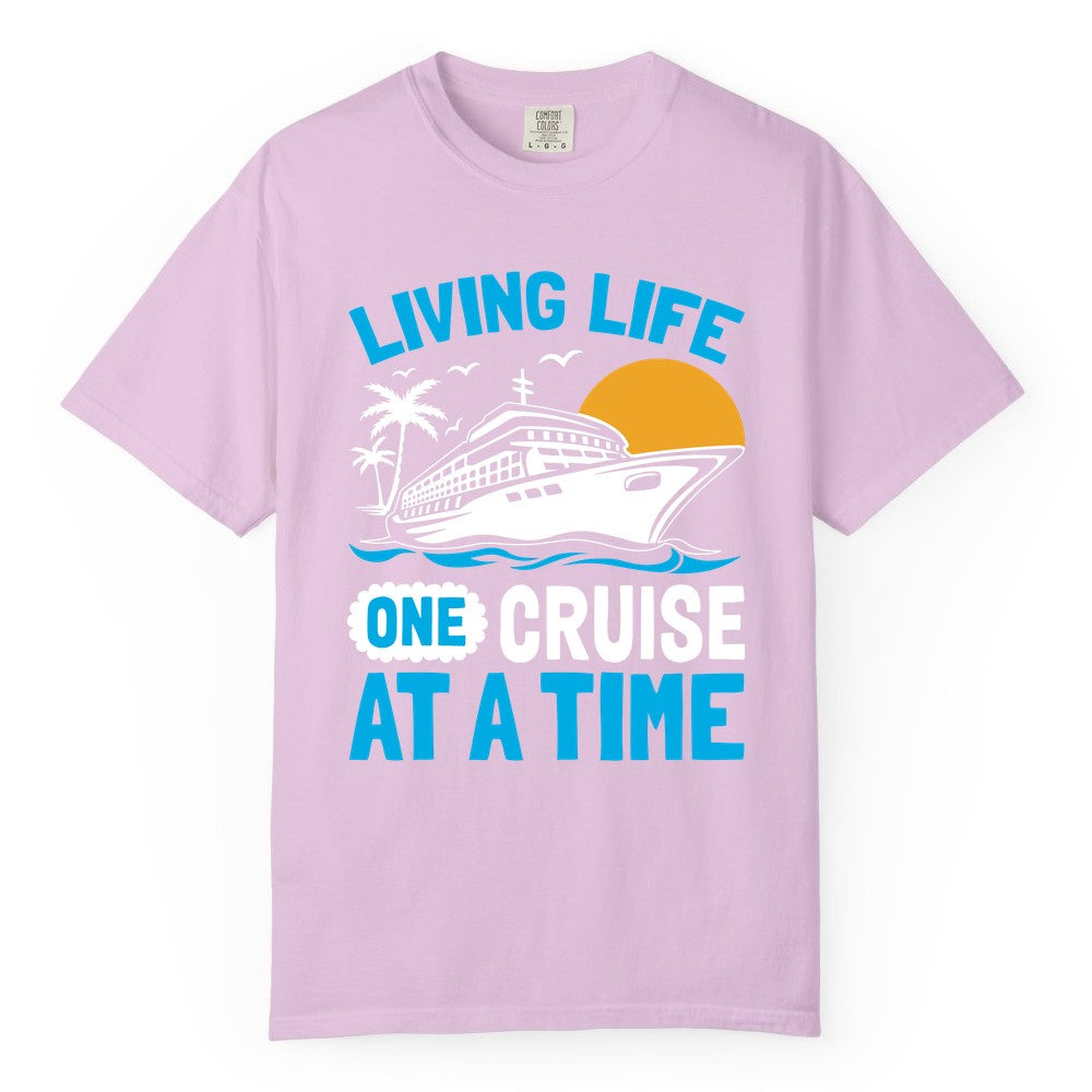 Cruise Life Shirt - Tropical Sunset Cruise Ship Vacation Tee (Comfort Color) in Orchid - Cruise Ship Tropical Sunset Shirt - Retro Palm Caribbean Vacation Tee