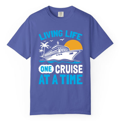 Cruise Life Shirt - Tropical Sunset Cruise Ship Vacation Tee (Comfort Color) in Periwinkle - Cruise Ship Tropical Sunset Shirt - Retro Palm Caribbean Vacation Tee