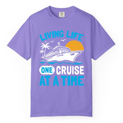 Cruise Life Shirt - Tropical Sunset Cruise Ship Vacation Tee (Comfort Color) in Violet - Cruise Ship Tropical Sunset Shirt - Retro Palm Caribbean Vacation Tee