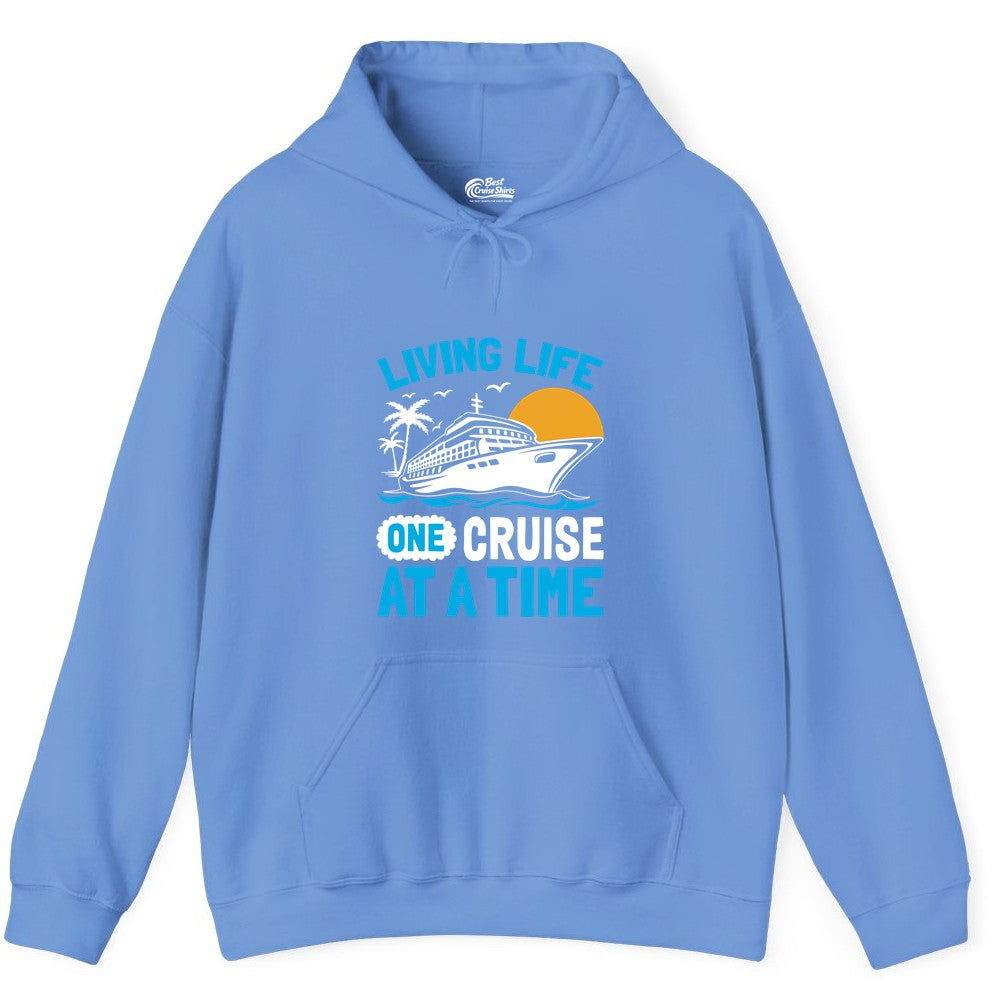 Cruise Life Shirt - Tropical Sunset Cruise Ship Vacation Tee (Hoodie) in Carolina Blue - Cruise Ship Tropical Sunset Shirt - Retro Palm Caribbean Vacation Tee