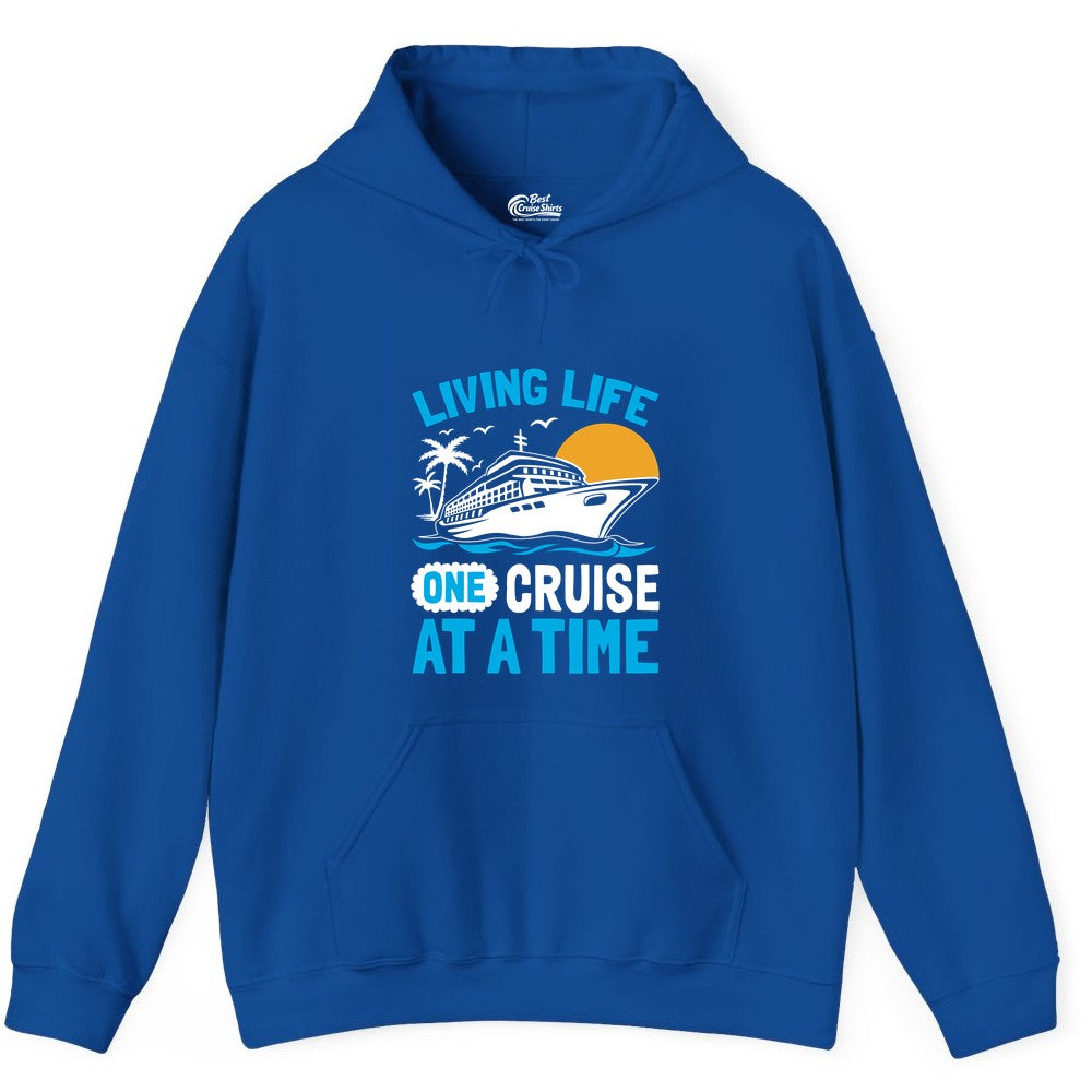 Cruise Life Shirt - Tropical Sunset Cruise Ship Vacation Tee (Hoodie) in Royal - Cruise Ship Tropical Sunset Shirt - Retro Palm Caribbean Vacation Tee