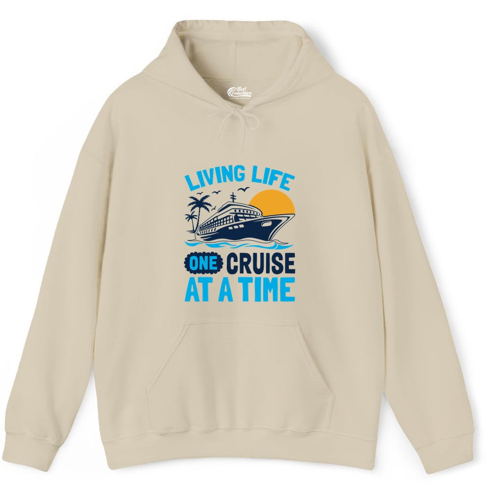 Cruise Life Shirt - Tropical Sunset Cruise Ship Vacation Tee (Hoodie) in Sand - Cruise Ship Tropical Sunset Shirt - Retro Palm Caribbean Vacation Tee