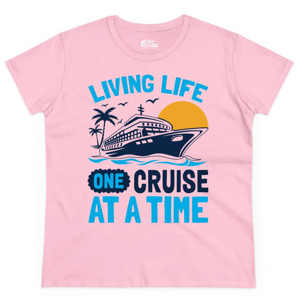 Cruise Life Shirt - Tropical Sunset Cruise Ship Vacation Tee (Ladies Tee) in Light Pink - Cruise Ship Tropical Sunset Shirt - Retro Palm Caribbean Vacation Tee