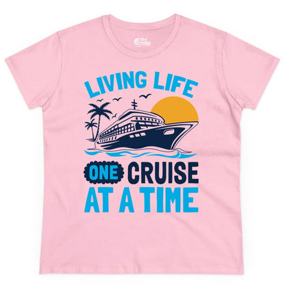 Cruise Life Shirt - Tropical Sunset Cruise Ship Vacation Tee (Ladies Tee) in Light Pink - Cruise Ship Tropical Sunset Shirt - Retro Palm Caribbean Vacation Tee