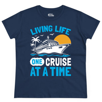 Cruise Life Shirt - Tropical Sunset Cruise Ship Vacation Tee (Ladies Tee) in Navy - Cruise Ship Tropical Sunset Shirt - Retro Palm Caribbean Vacation Tee