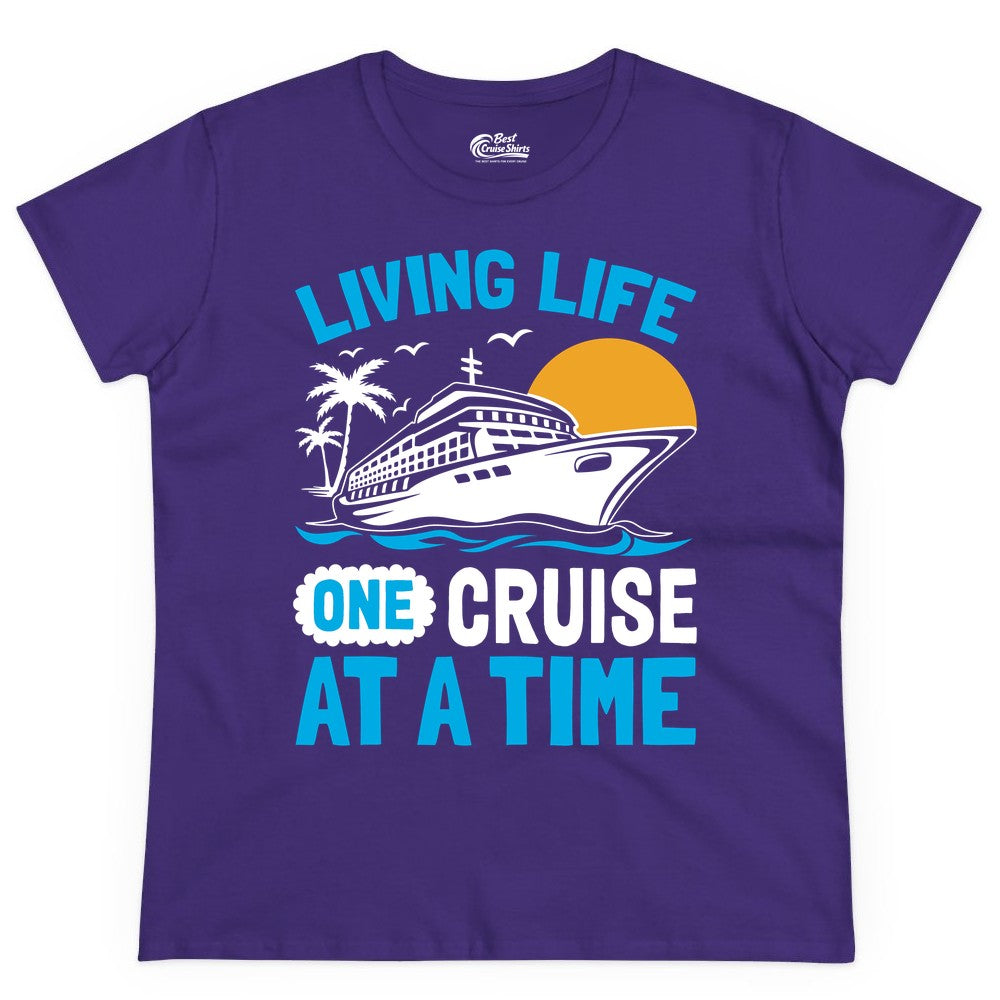 Cruise Life Shirt - Tropical Sunset Cruise Ship Vacation Tee (Ladies Tee) in Purple - Cruise Ship Tropical Sunset Shirt - Retro Palm Caribbean Vacation Tee