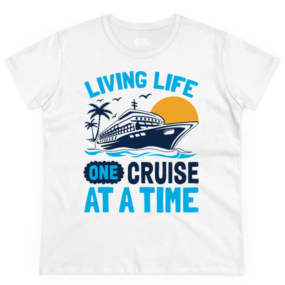 Cruise Life Shirt - Tropical Sunset Cruise Ship Vacation Tee (Ladies Tee) in White - Cruise Ship Tropical Sunset Shirt - Retro Palm Caribbean Vacation Tee