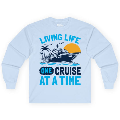 Cruise Life Shirt - Tropical Sunset Cruise Ship Vacation Tee (Long Sleeve) in Light Blue - Cruise Ship Tropical Sunset Shirt - Retro Palm Caribbean Vacation Tee