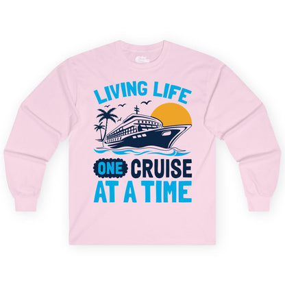 Cruise Life Shirt - Tropical Sunset Cruise Ship Vacation Tee (Long Sleeve) in Light Pink - Cruise Ship Tropical Sunset Shirt - Retro Palm Caribbean Vacation Tee