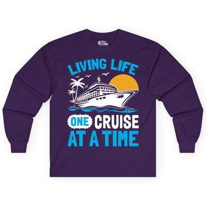 Cruise Life Shirt - Tropical Sunset Cruise Ship Vacation Tee (Long Sleeve) in Purple - Cruise Ship Tropical Sunset Shirt - Retro Palm Caribbean Vacation Tee