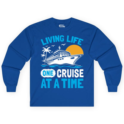 Cruise Life Shirt - Tropical Sunset Cruise Ship Vacation Tee (Long Sleeve) in Royal - Cruise Ship Tropical Sunset Shirt - Retro Palm Caribbean Vacation Tee