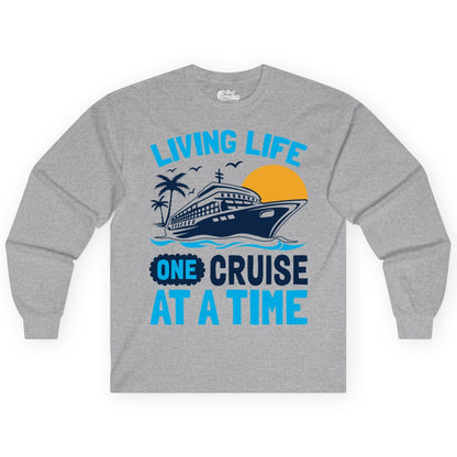 Cruise Life Shirt - Tropical Sunset Cruise Ship Vacation Tee (Long Sleeve) in Sport Grey - Cruise Ship Tropical Sunset Shirt - Retro Palm Caribbean Vacation Tee