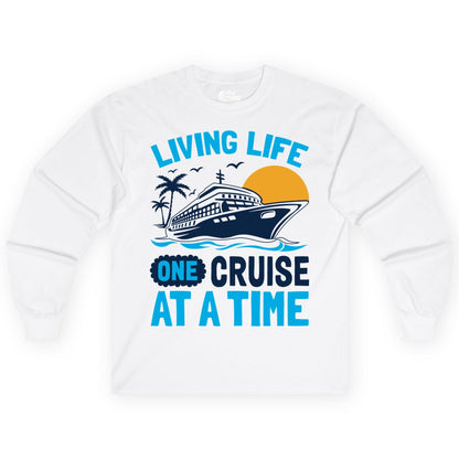 Cruise Life Shirt - Tropical Sunset Cruise Ship Vacation Tee (Long Sleeve) in White - Cruise Ship Tropical Sunset Shirt - Retro Palm Caribbean Vacation Tee