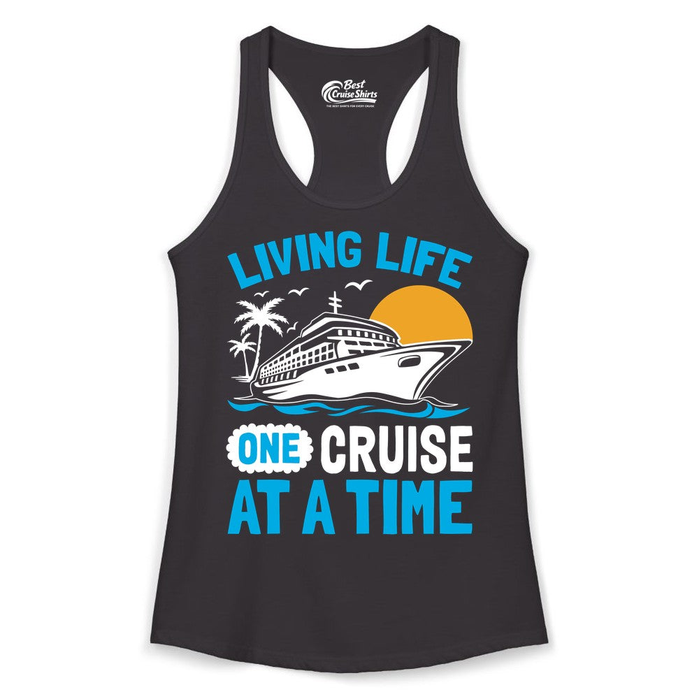 Cruise Life Shirt - Tropical Sunset Cruise Ship Vacation Tee (Ladies Tank) in Black - Cruise Ship Tropical Sunset Shirt - Retro Palm Caribbean Vacation Tee
