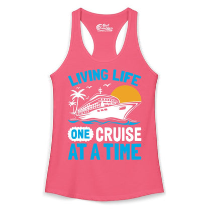 Cruise Life Shirt - Tropical Sunset Cruise Ship Vacation Tee (Ladies Tank) in Hot Pink - Cruise Ship Tropical Sunset Shirt - Retro Palm Caribbean Vacation Tee