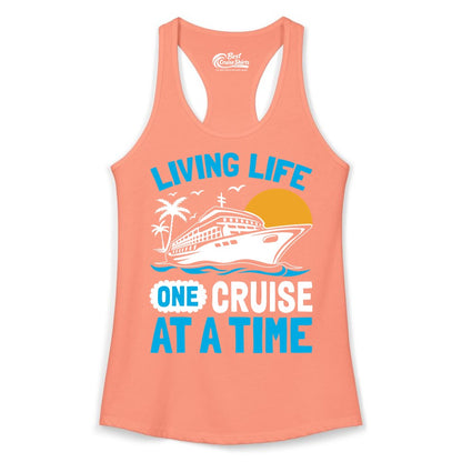 Cruise Life Shirt - Tropical Sunset Cruise Ship Vacation Tee (Ladies Tank) in Solid Light Orange - Cruise Ship Tropical Sunset Shirt - Retro Palm Caribbean Vacation Tee