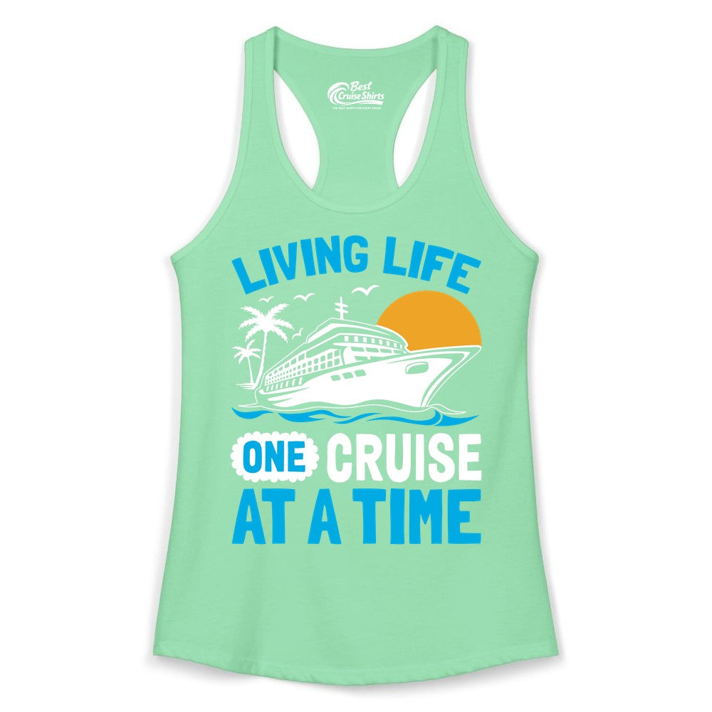 Cruise Life Shirt - Tropical Sunset Cruise Ship Vacation Tee (Ladies Tank) in Solid Mint - Cruise Ship Tropical Sunset Shirt - Retro Palm Caribbean Vacation Tee