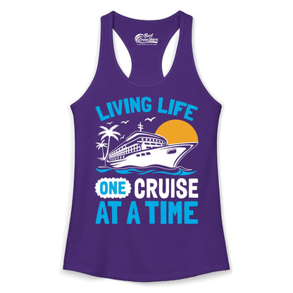 Cruise Life Shirt - Tropical Sunset Cruise Ship Vacation Tee (Ladies Tank) in Solid Purple Rush - Cruise Ship Tropical Sunset Shirt - Retro Palm Caribbean Vacation Tee