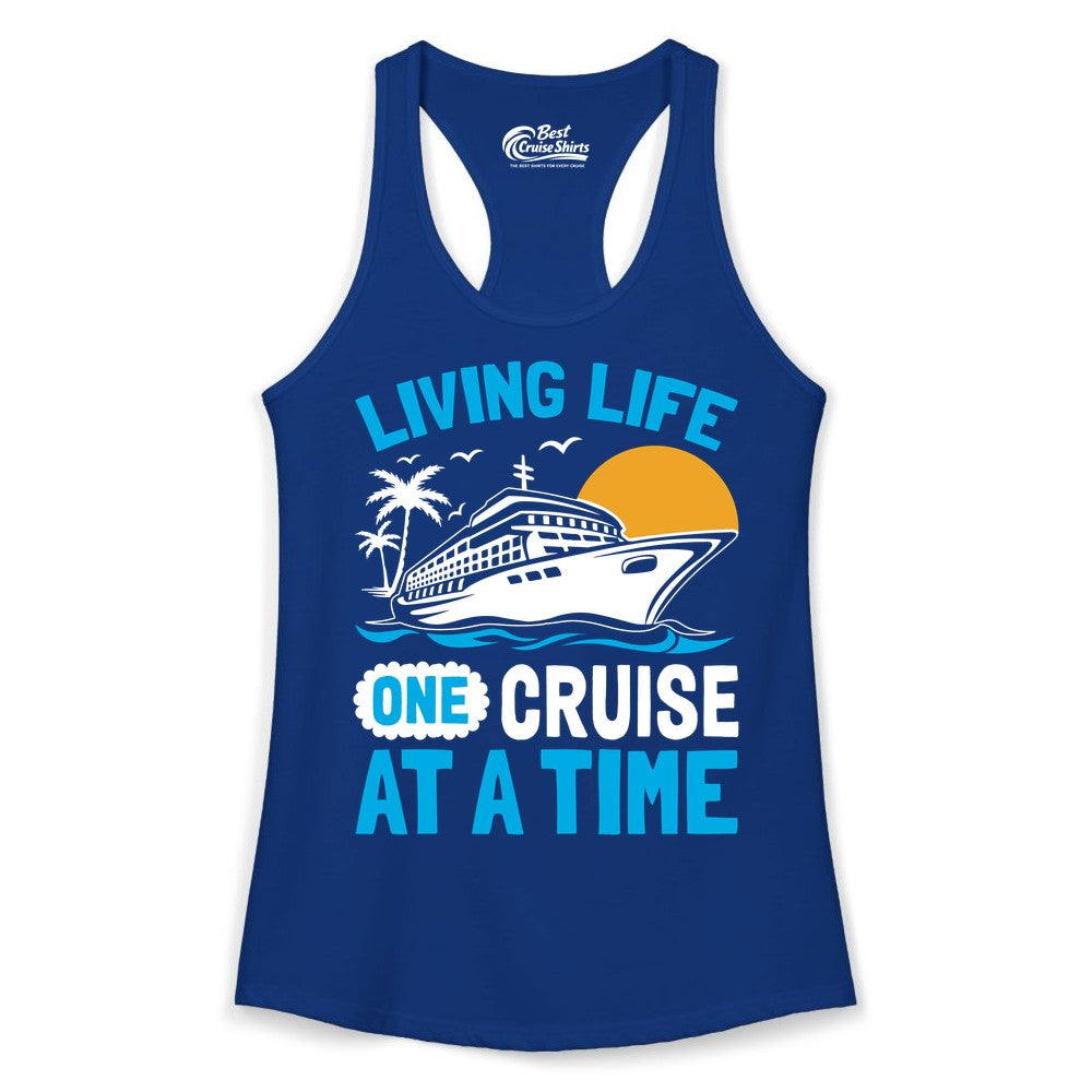 Cruise Life Shirt - Tropical Sunset Cruise Ship Vacation Tee (Ladies Tank) in Solid Royal - Cruise Ship Tropical Sunset Shirt - Retro Palm Caribbean Vacation Tee