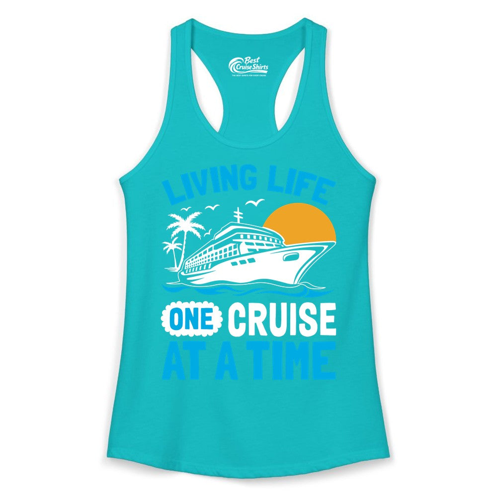 Cruise Life Shirt - Tropical Sunset Cruise Ship Vacation Tee (Ladies Tank) in Tahiti Blue - Cruise Ship Tropical Sunset Shirt - Retro Palm Caribbean Vacation Tee