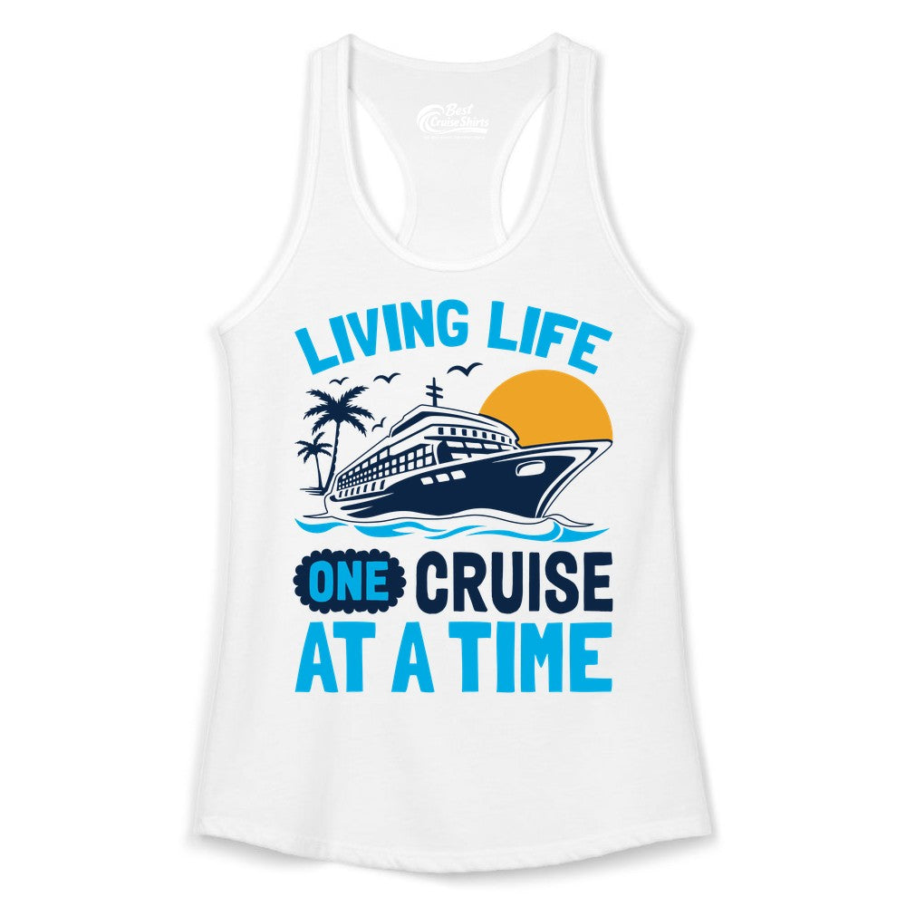 Cruise Life Shirt - Tropical Sunset Cruise Ship Vacation Tee (Ladies Tank) in White - Cruise Ship Tropical Sunset Shirt - Retro Palm Caribbean Vacation Tee